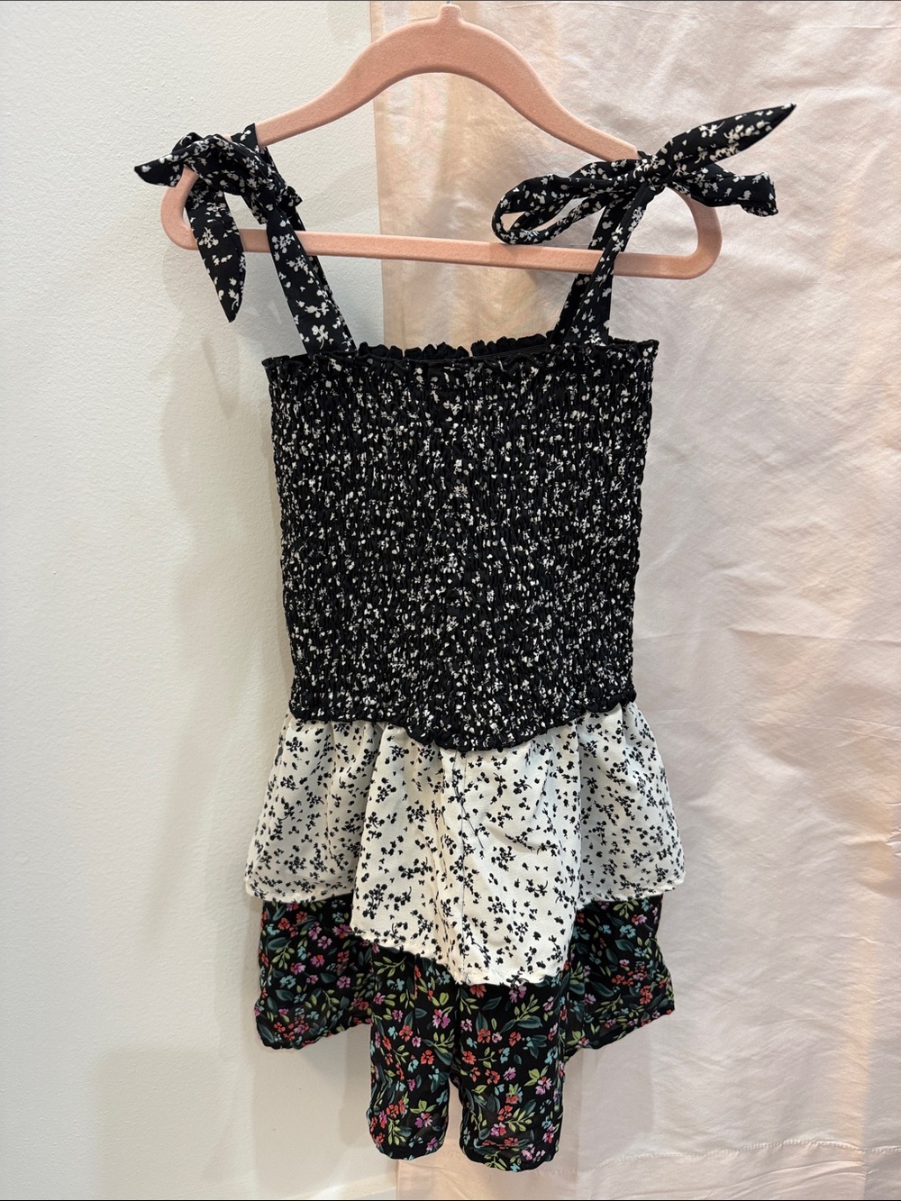 Flowers by Zoe Black & White Floral Smocked Tiered Camisole